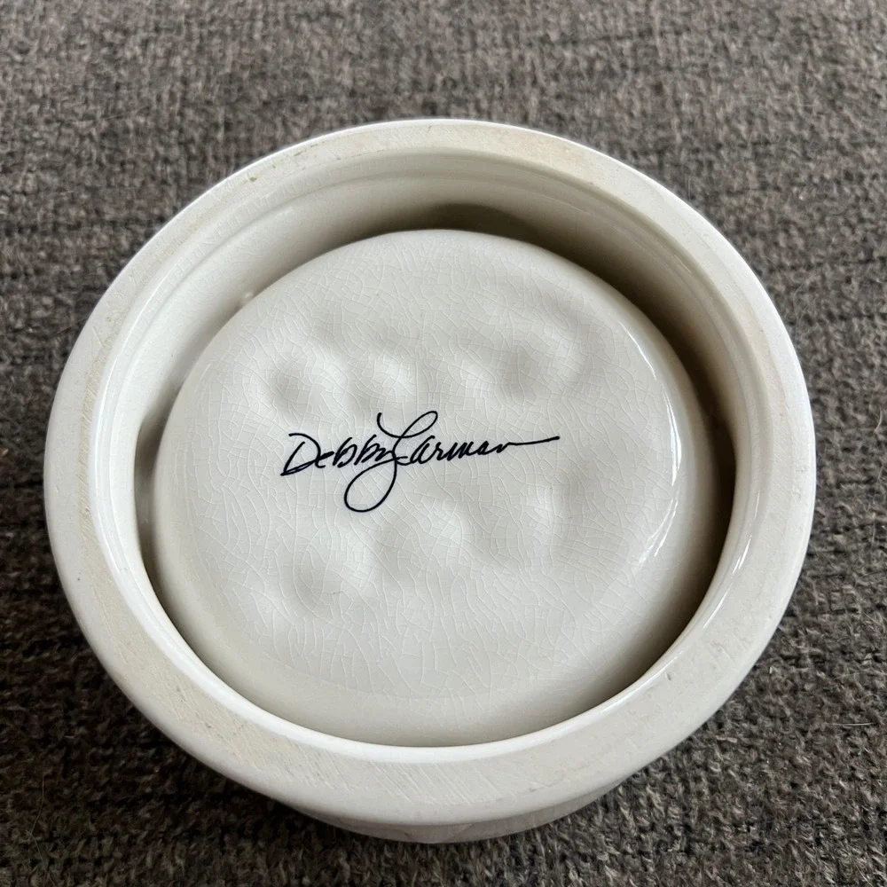 Debby Carman Good Dog Ceramic Bowl White Heart Embossed Pet Dish Crackle Glaze